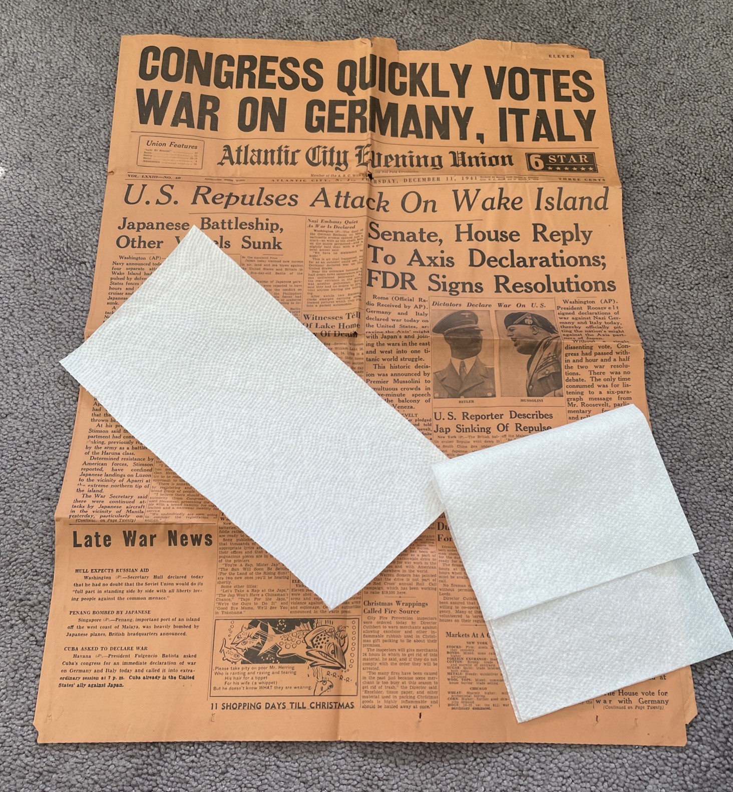 VINTAGE 1941 ATLANTIC CITY EVENING UNION WARTIME NEWSPAPER VERY RARE 