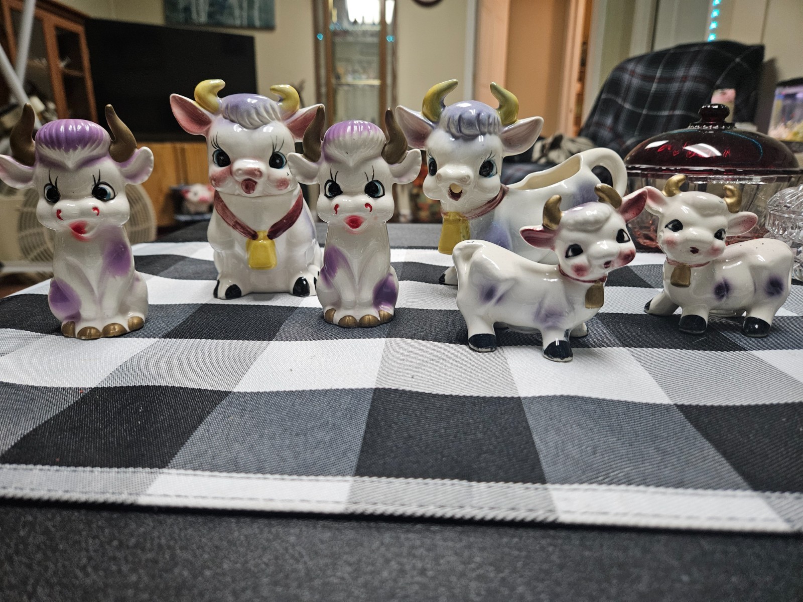 Vintage six Piece Purple Cow Breakfast Set- Sugar creamer S&P- Japan Vintage six Piece Purple Cow Breakfast Set- Sugar creamer S&P- Japan