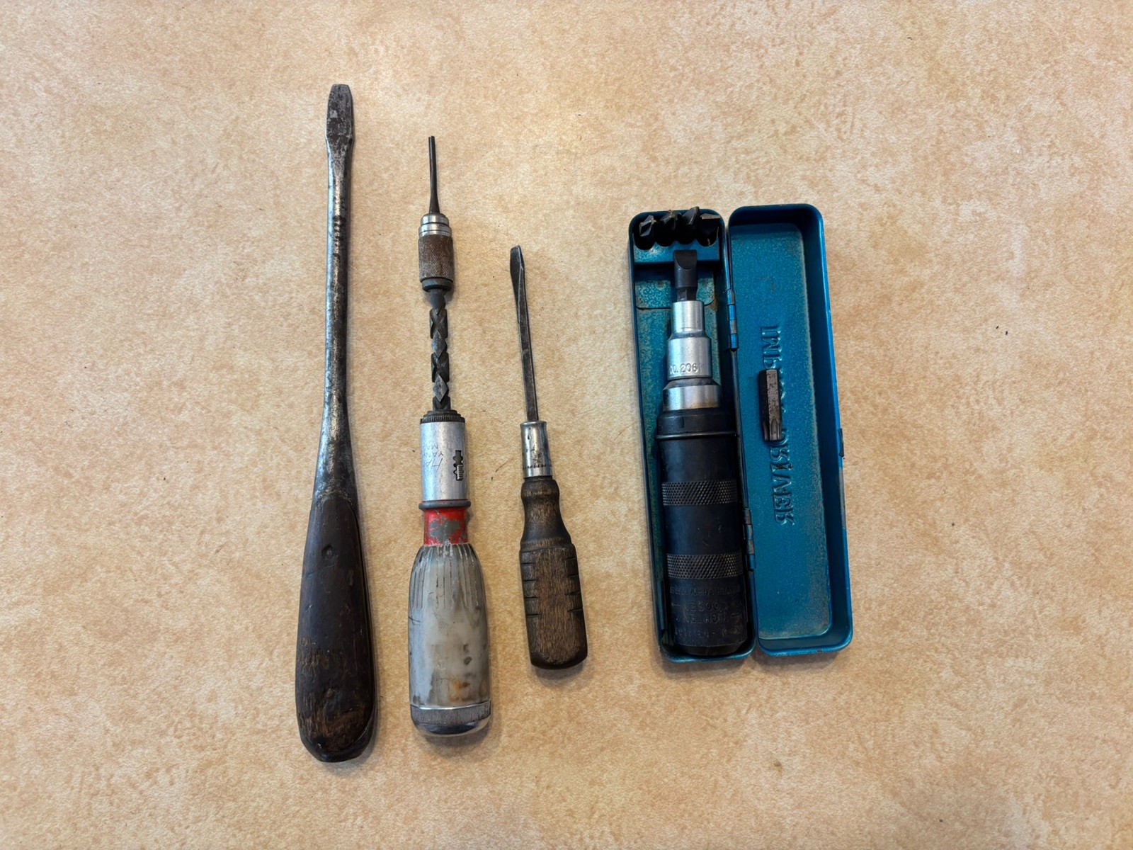 Lot Of 4 Vintage Push Screwdriver Drill, Stanley Yankee Impact driver K-D 