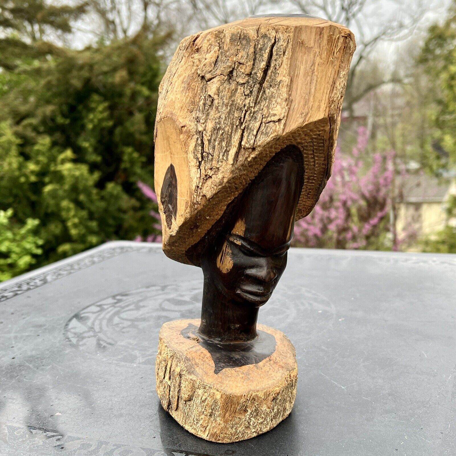 Vtg African Head Bust Figure Carved Wood 10\