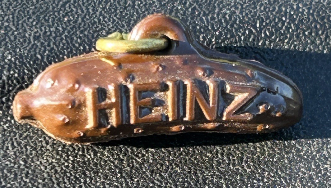 Vintage Plastic HEINZ 57 Pickle Charm Pendant Figural Advertising Premium