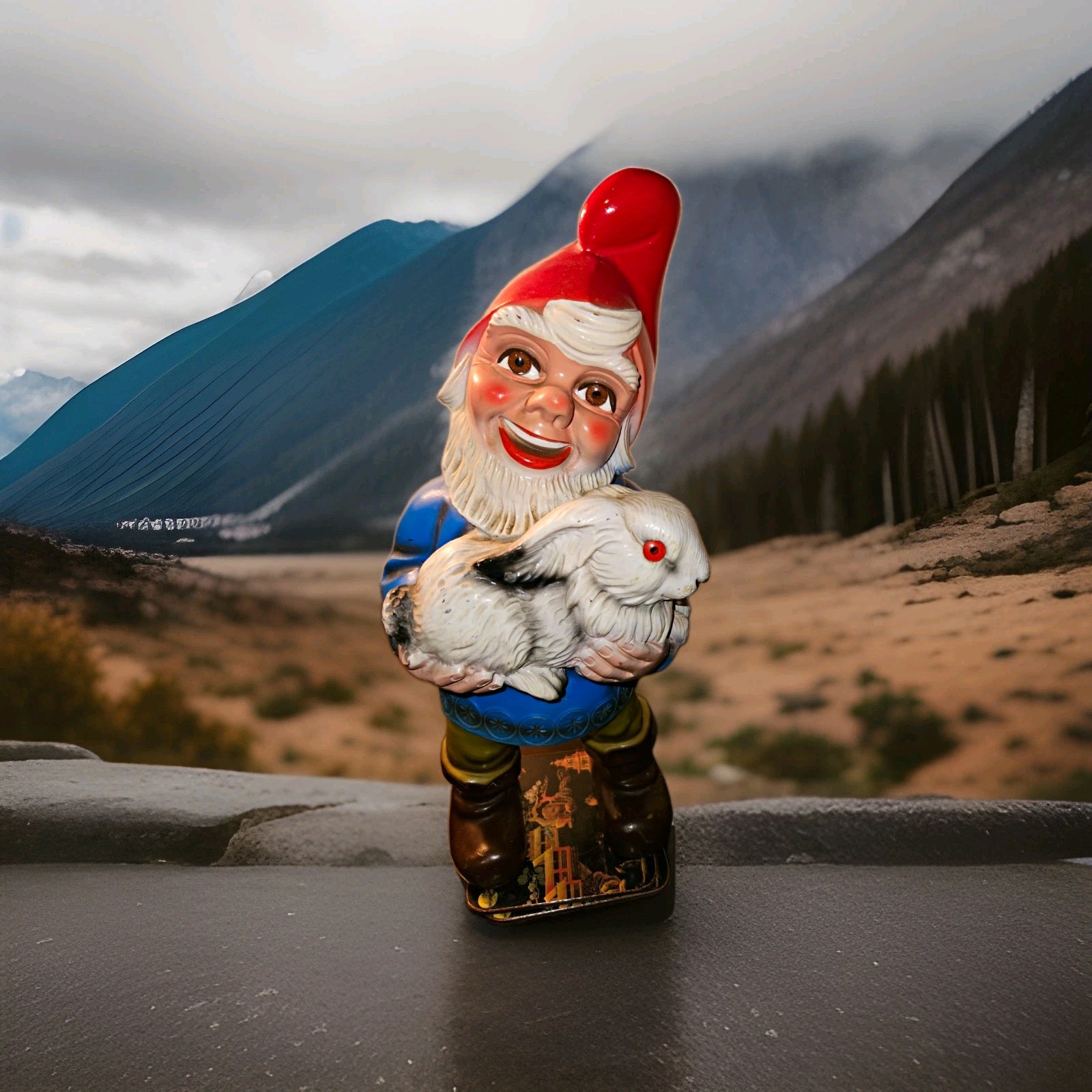 ZEHO West Germany Garden Gnome Figurine Holding White Rabbit Bunny Fantasy 15 ZEHO West Germany Garden Gnome Figurine Holding White Rabbit Bunny Fantasy 15