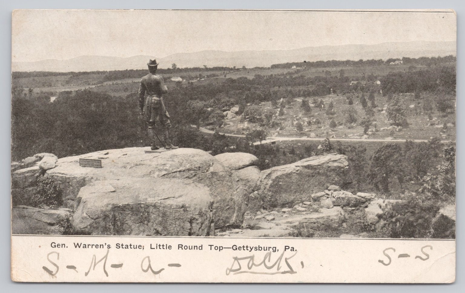Vintage 1906 Gettysburg Gen. Warren Statue Postcard Little Round Top