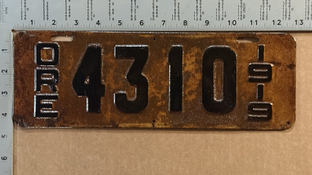1919 Oregon license plate 4310 RUSTIC REPAINT 24703 1919 Oregon license plate 4310 RUSTIC REPAINT 24703