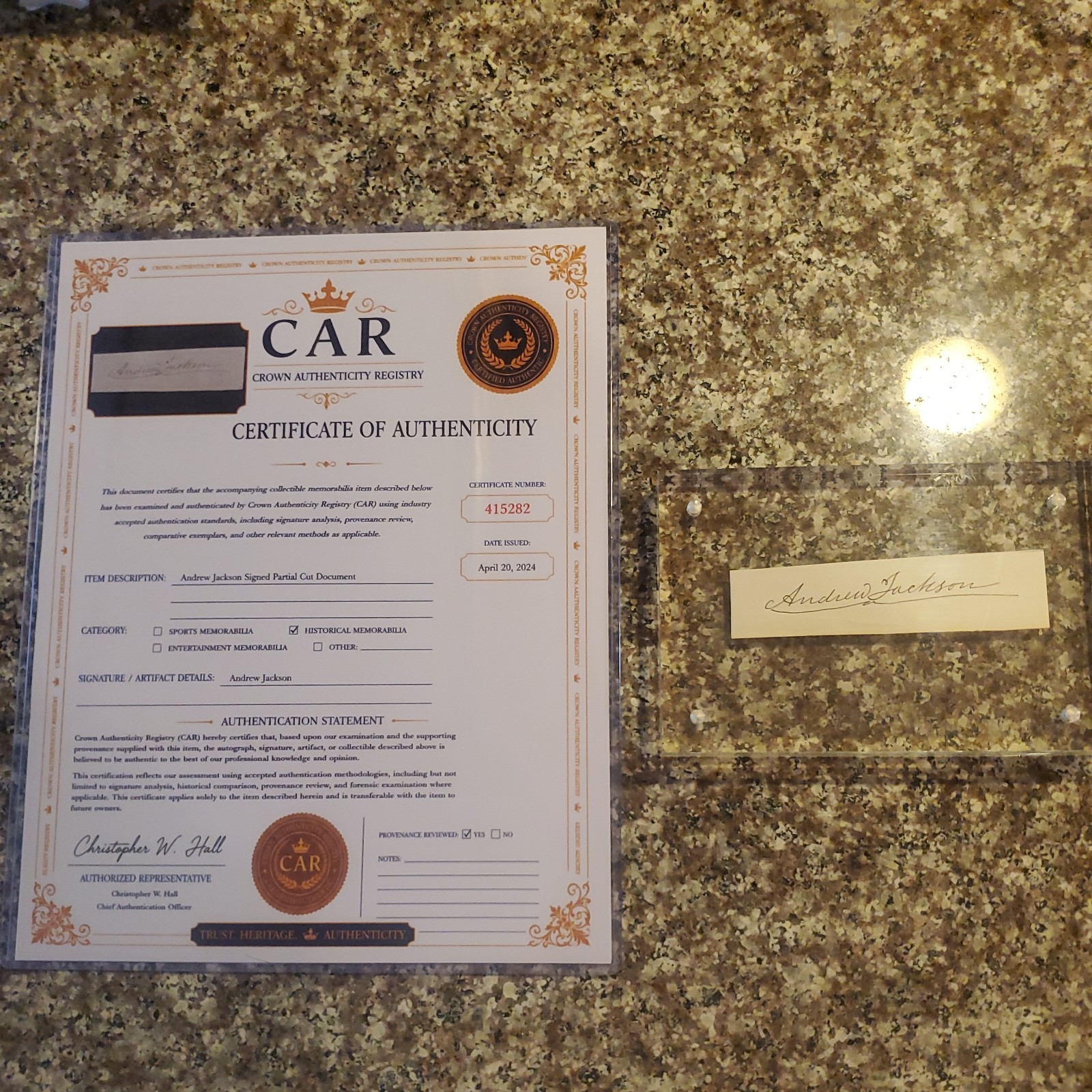 Andrew Jackson Signed / Autographed Cut Document w/ LOA