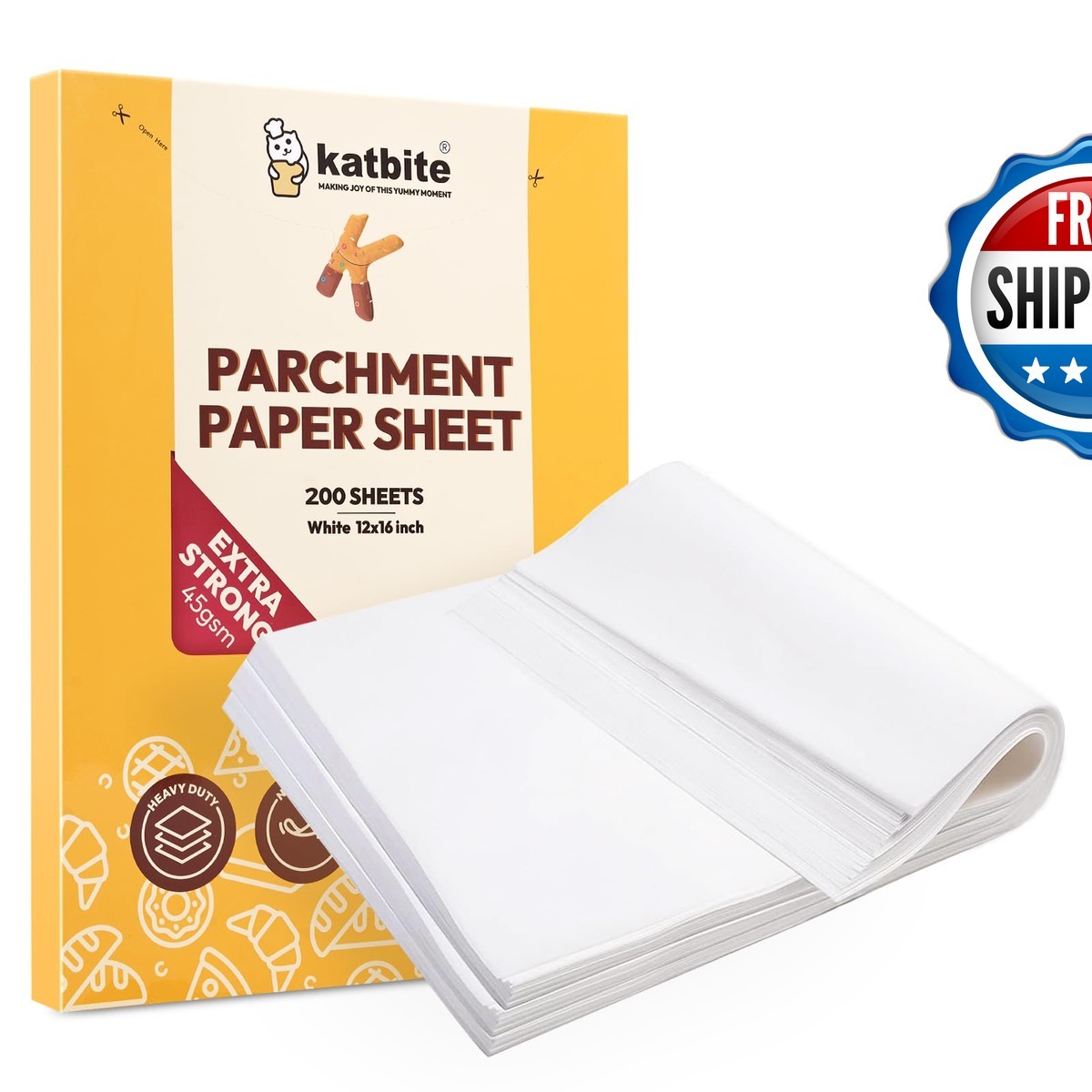 Katbite 200 Pcs Parchment Paper Baking Sheets, 12x16 Inch, Heavy Duty Katbite 200 Pcs Parchment Paper Baking Sheets, 12x16 Inch, Heavy Duty