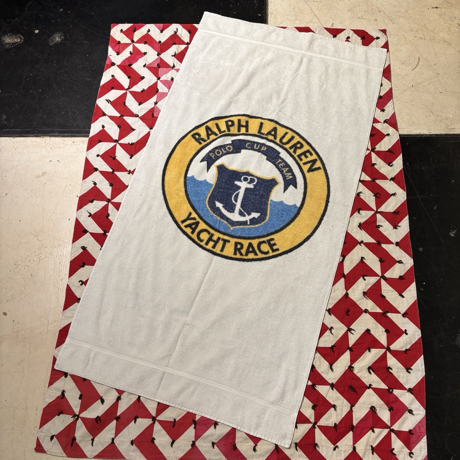 Vintage Ralph Lauren Yacht Race Beach Towel Used As Is 90s Vintage Ralph Lauren Yacht Race Beach Towel Used As Is 90s