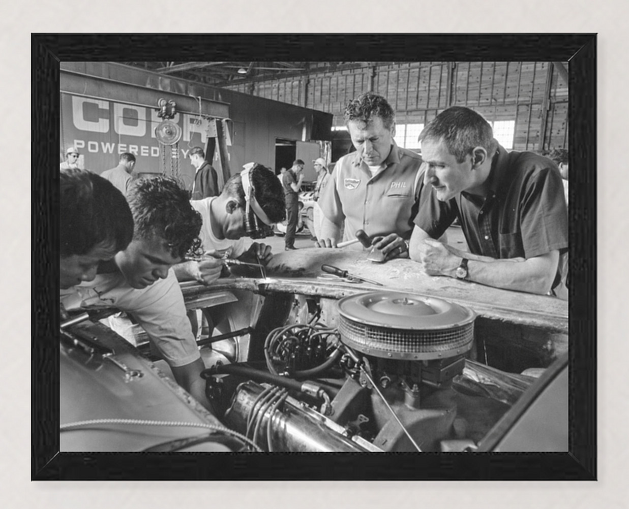 FRAMED FORD COBRA PHIL REMINGTON KEN MILES SEBRING 1964 REPRODUCTION - 11X8.5