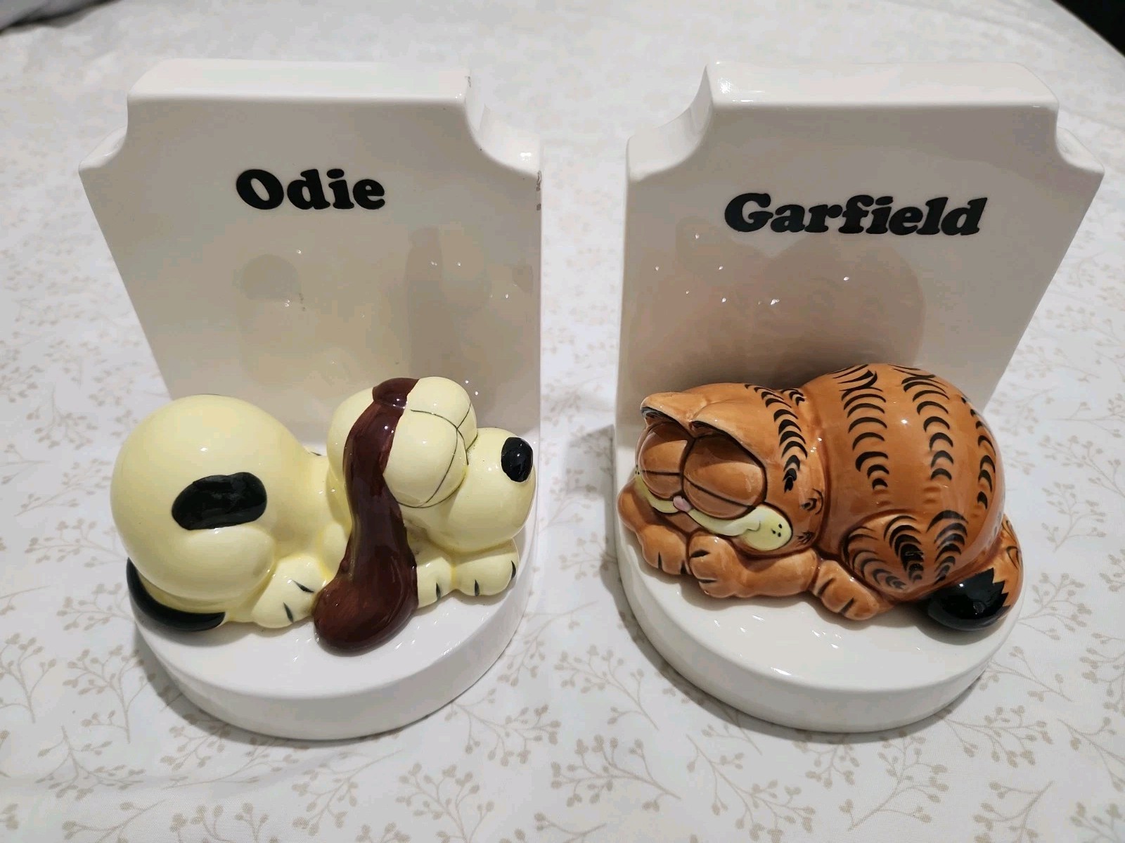 Vintage Garfield And Odie Figurines Enesco Ceramic Bookends Pair