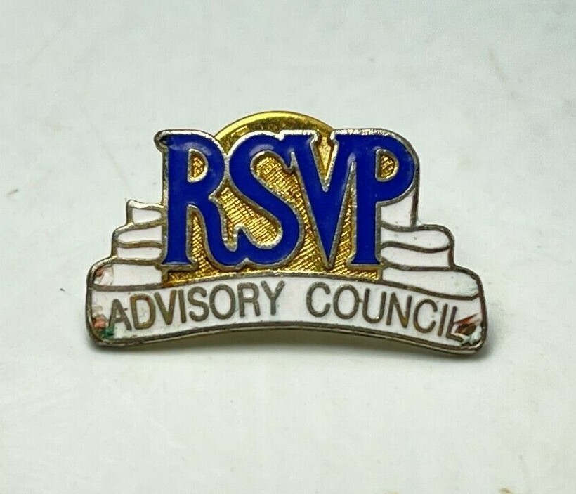 Vintage RSVP Advisory Counsil Gold Tone Metal Pin Pinback Tack Brooch 19x25mm