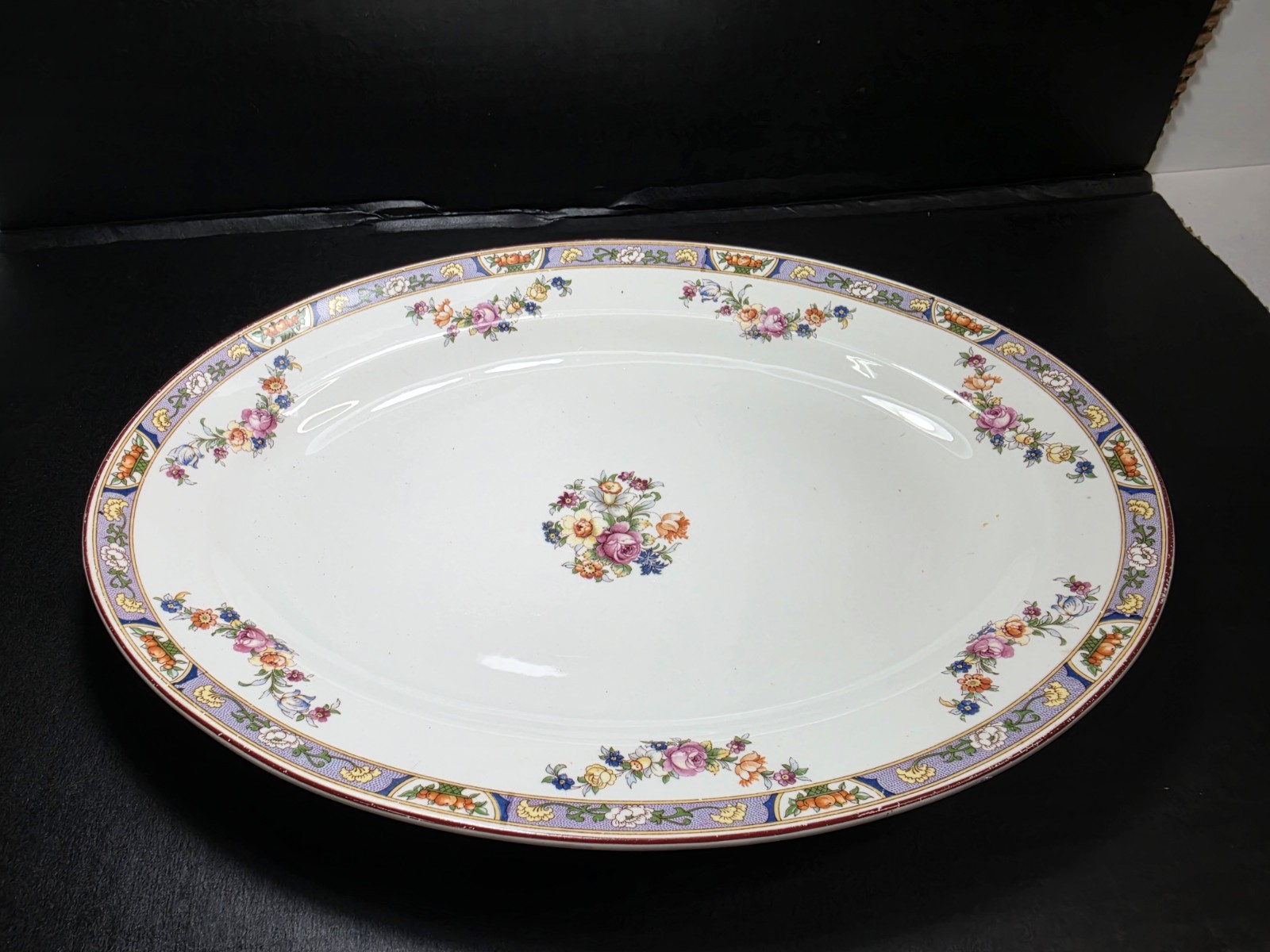 Antique Cleveland China GHB Co Floral Rose Fruit Basket Platter Vintage 1900s