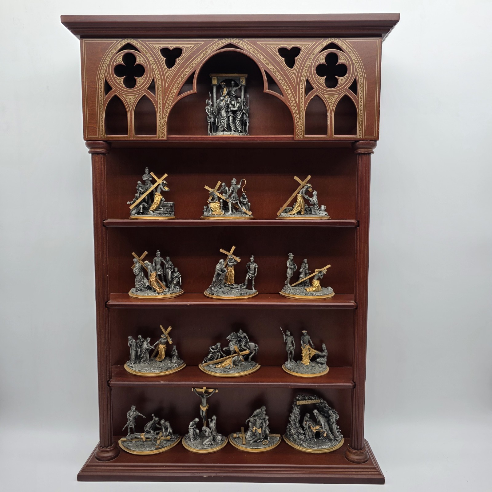 RARE COMPLETE SET 14 FRANKLIN MINT STATIONS OF THE CROSS SCULPTURES PEWTER / 22K RARE COMPLETE SET 14 FRANKLIN MINT STATIONS OF THE CROSS SCULPTURES PEWTER / 22K