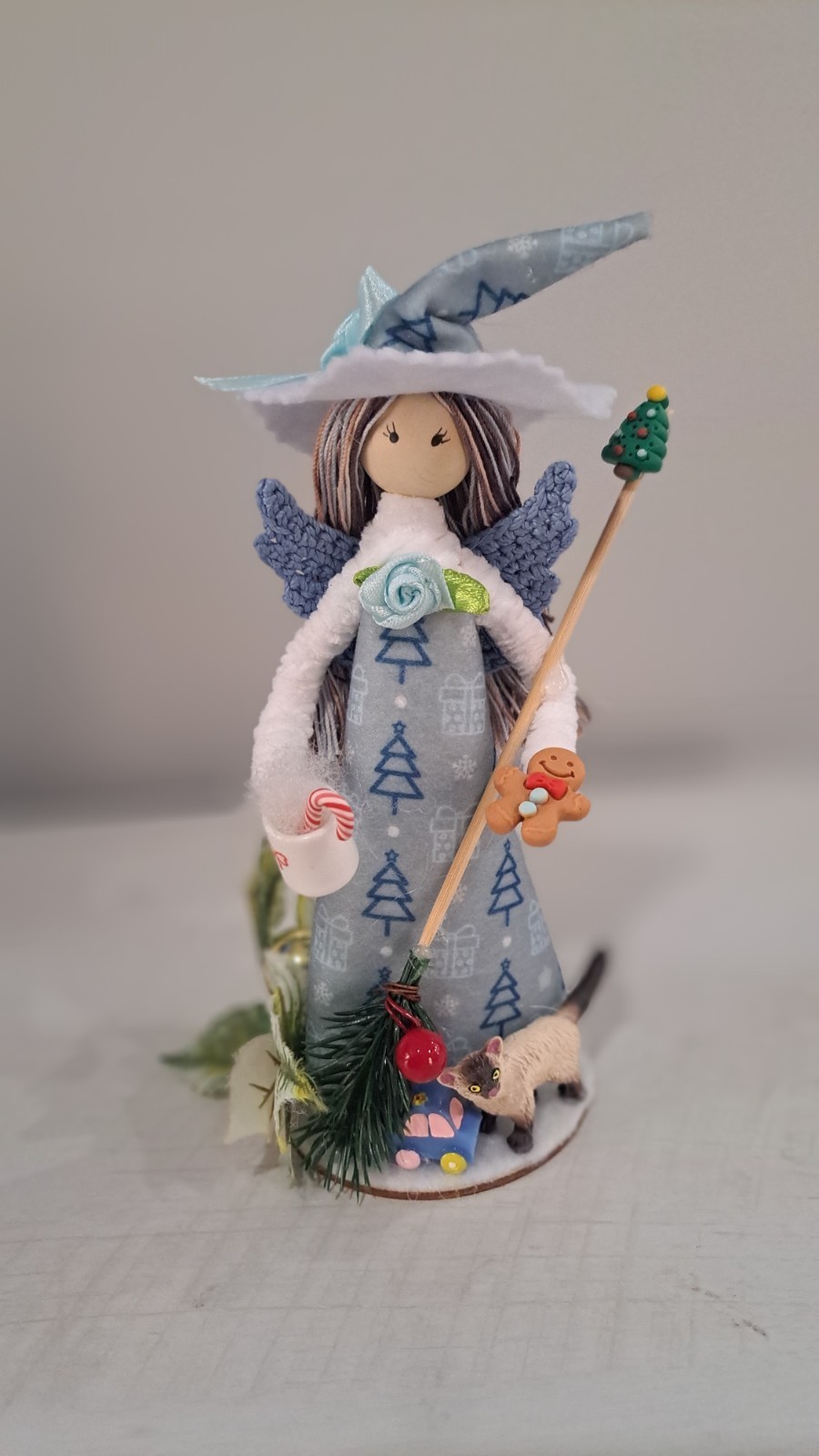 Handmade OOAK Kitchen Witch Doll Whimsical Christmas Holidays Decoration 7in