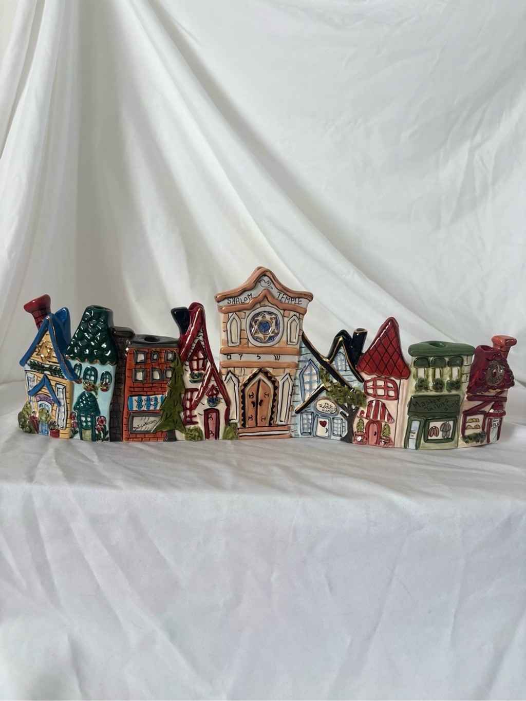 Vintage Y2K menorah ceramic village blue sky candle holder home decor Vintage Y2K menorah ceramic village blue sky candle holder home decor