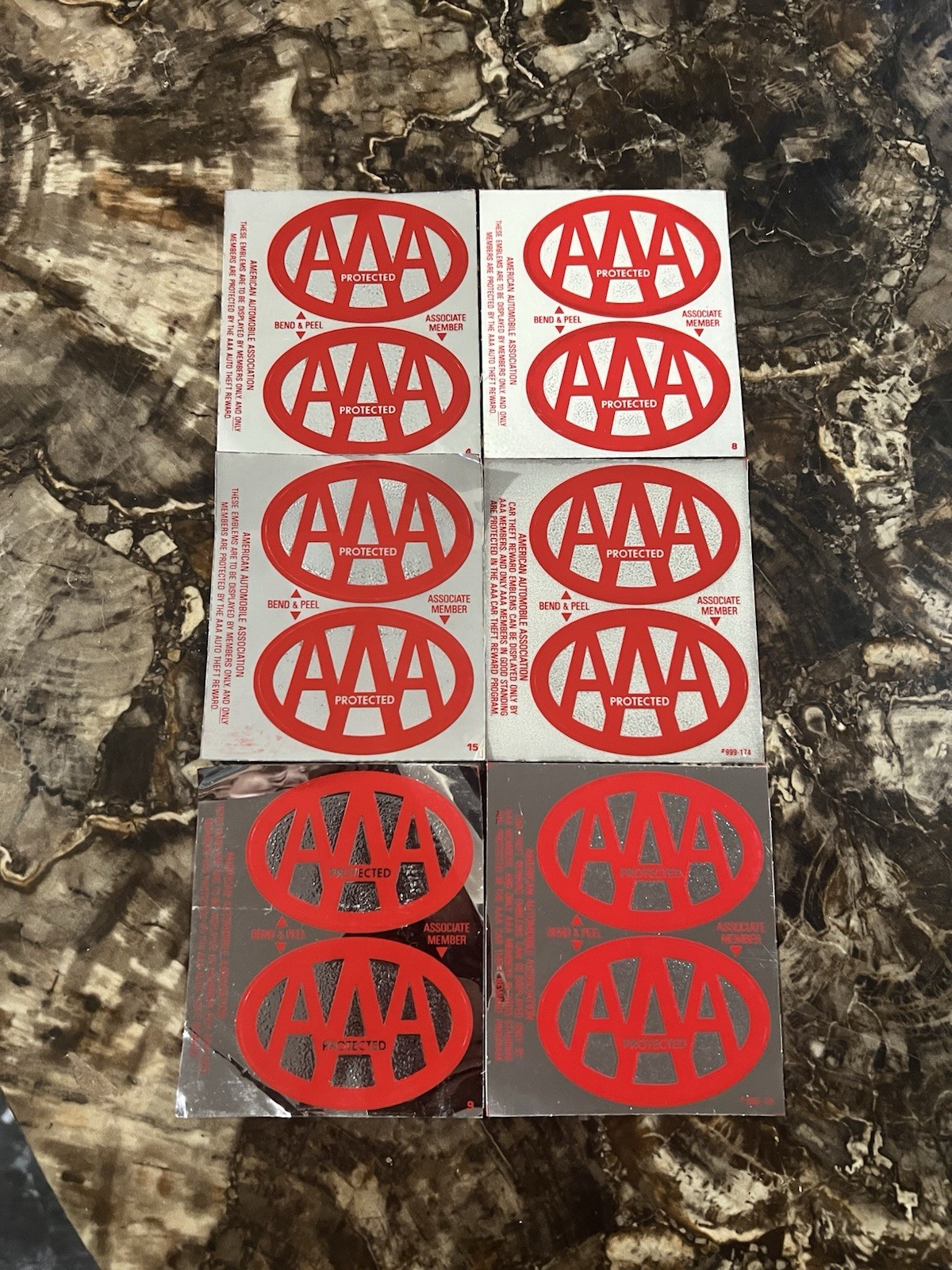 Lot of 6 Vintage AAA Auto Club Protected Member Decal Sheets - NOS 1960s-1980s