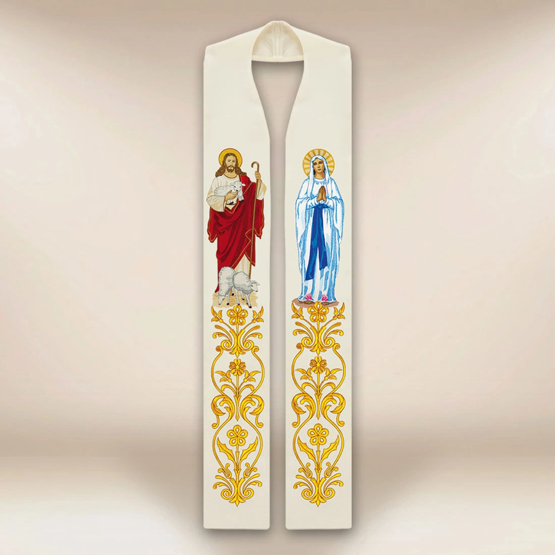 Embroidered Stole “Jesus the Good Shepherd and the Blessed Virgin Mary”