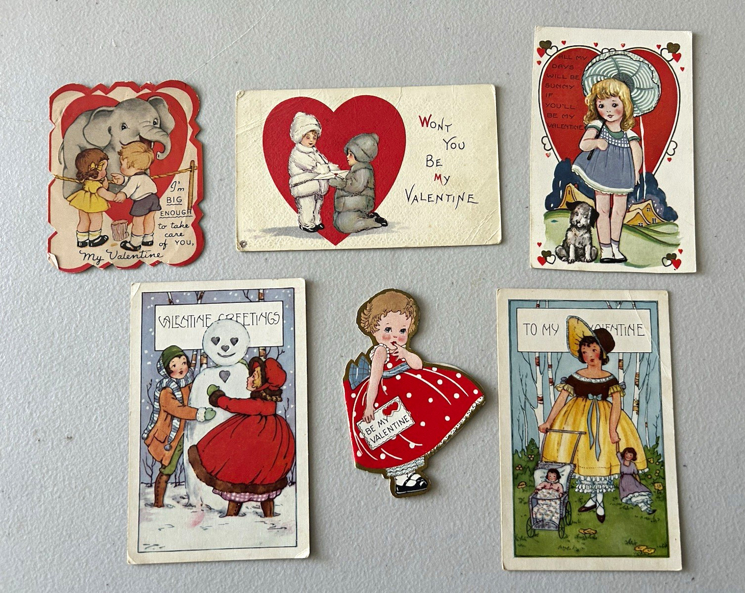 Lot of 6 Vintage Antique Valentine Postcards Cards 1910s-1940s Embossed Die Cut