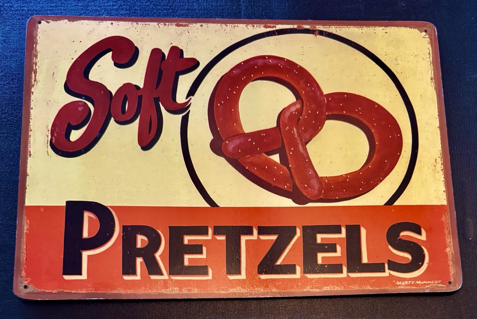 MARTY MUMMERT VINTAGE SOFT PRETZELS CORK BOARD RETRO SIGN 16