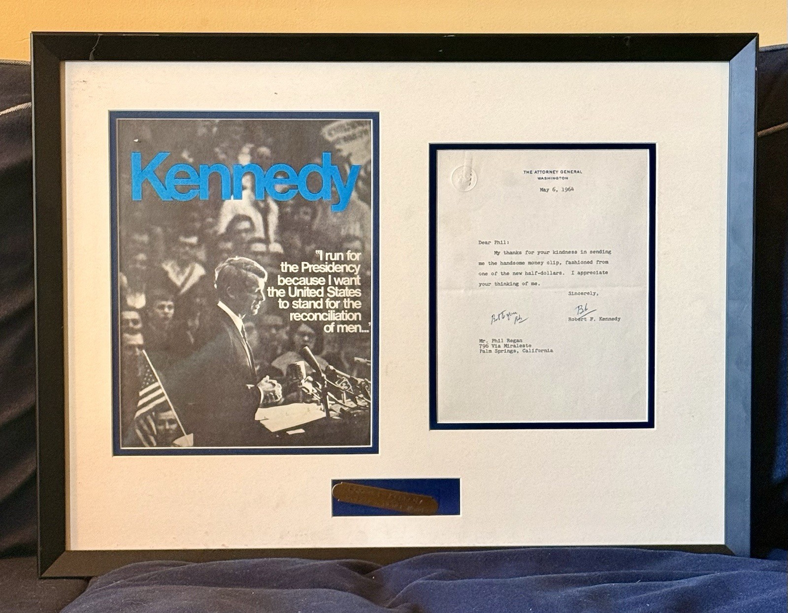 Robert F. Kennedy ~ Signed Letter as Attorney General Autographed Twice~ Framed