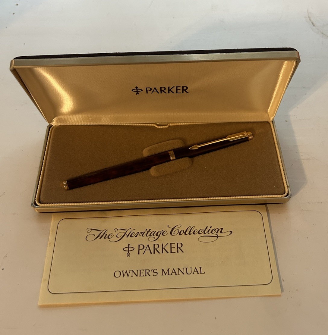 Parker 180 Fountain Pen -- Brown (Thuya) Marble, F/B Reversible In Box Mint Parker 180 Fountain Pen -- Brown (Thuya) Marble, F/B Reversible In Box Mint