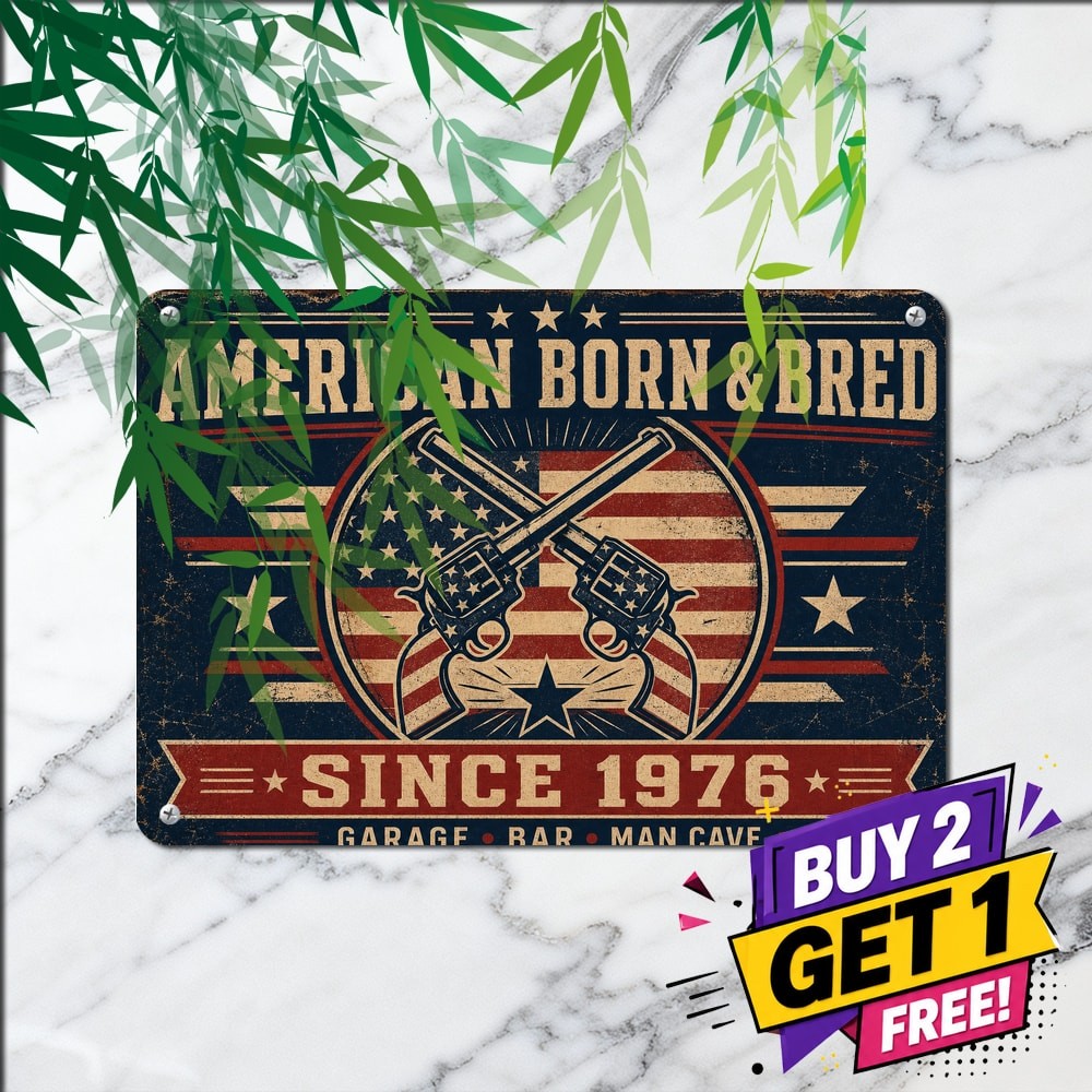 American Born Nostalgic Vintage Gun Tin Sign Retro Metal Wall Art Decor 8x12