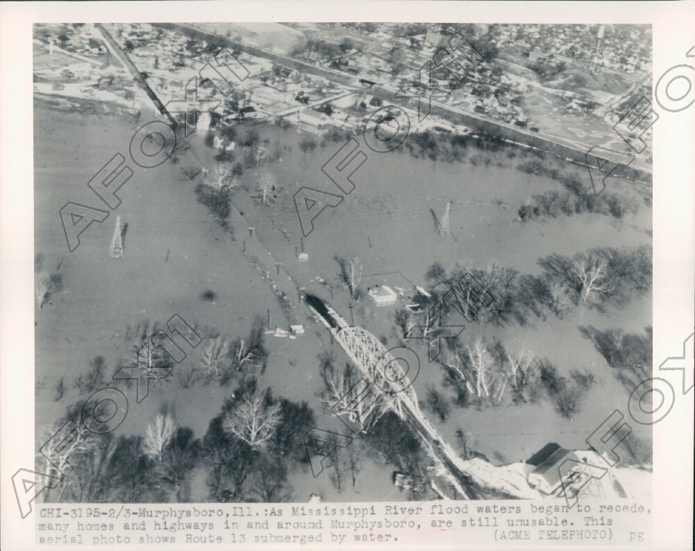1949 Murphysboro IL Aerial Photo of Many Flooded Homes & Highways Press Photo 1949 Murphysboro IL Aerial Photo of Many Flooded Homes & Highways Press Photo