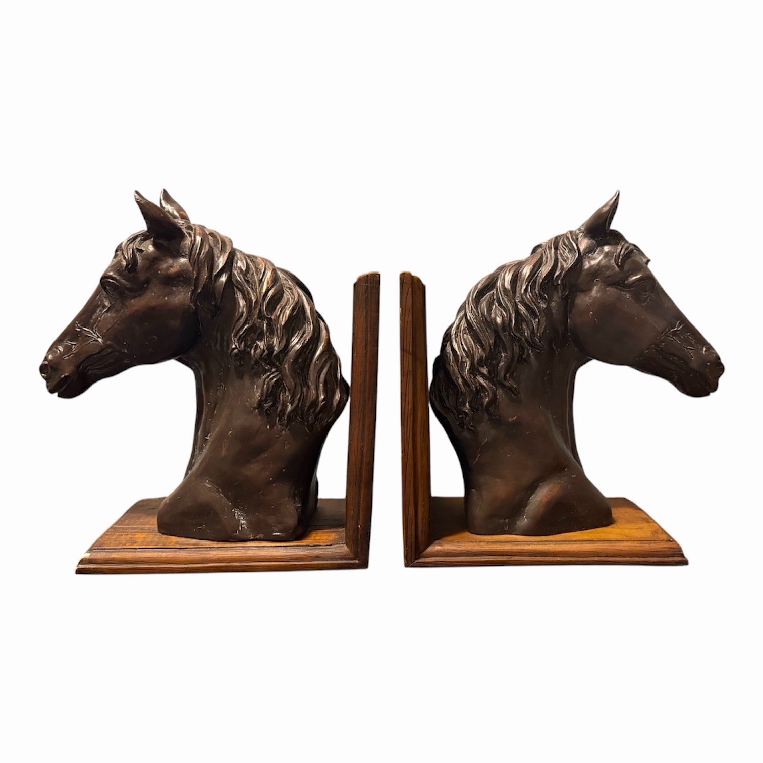 Horse Head Bookends Pair Hand Painted Dezine Western Equestrian Decor Resin 8\