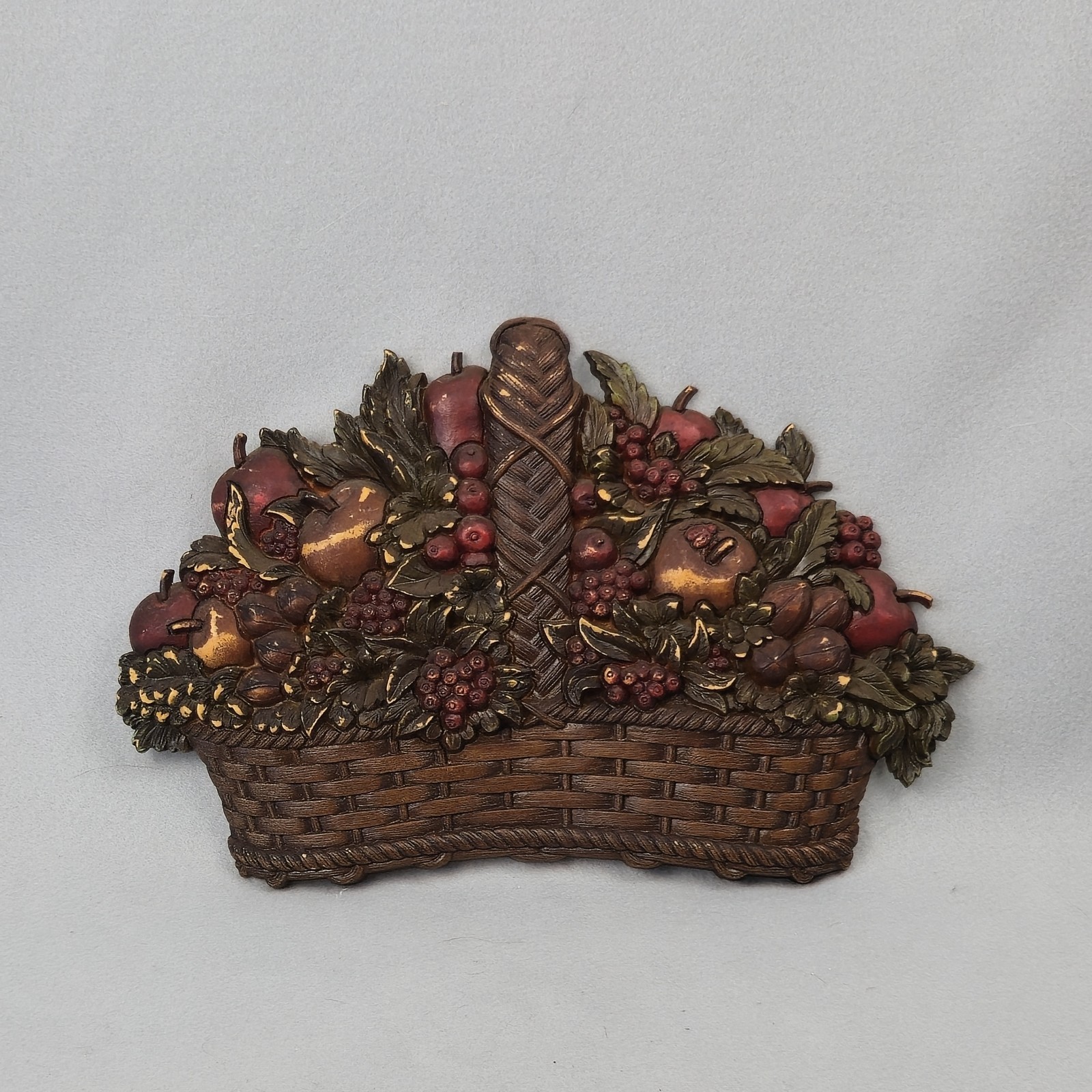 Vintage 1978 Homco Fruit Basket Wall Plaque 3D Plastic Decor Rustic Cottagecore