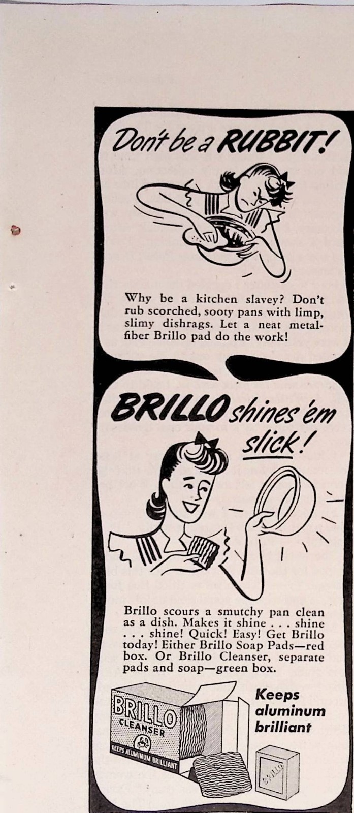 1946 Brillo Cleanser Don\'t be a Rubbit Brillo Print Ad Ladies Home Journal Feb 1946 Brillo Cleanser Don\'t be a Rubbit Brillo Print Ad Ladies Home Journal Feb