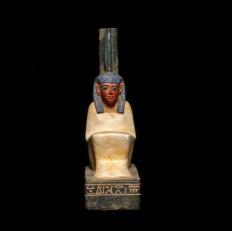 Ancient Egyptian Goddess Maat Seated Antique Statue with Hieroglyphic Figure BC