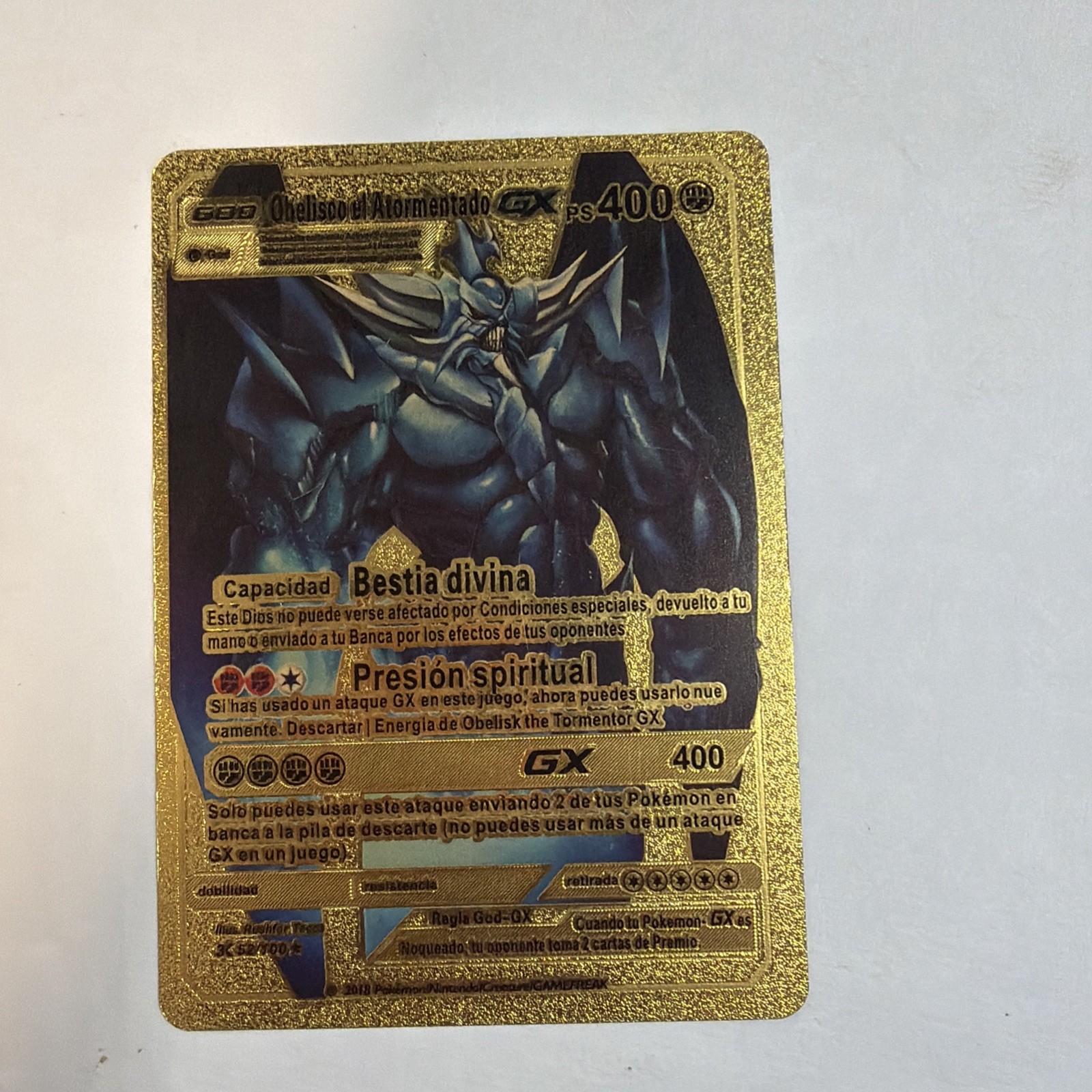 Obelisk the Tormentor GX Gold Foil Pokemon Card Fan Art Card Display Collectible
