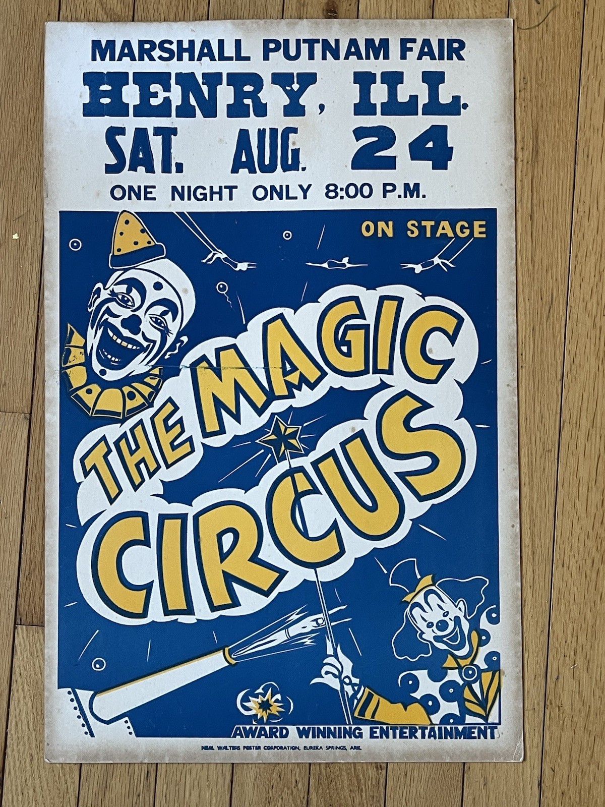 Vintage 1963 Marshall-Putnam Fair The Magic Circus Poster Creepy Clown Henry IL