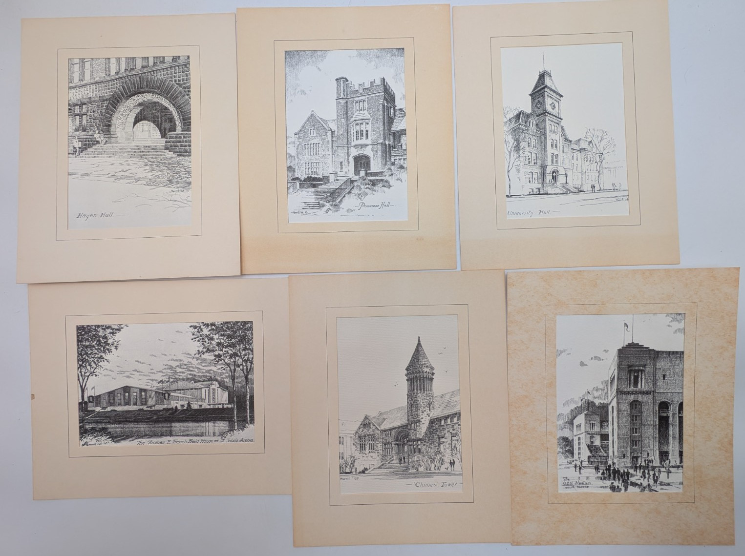 8 Vintage Ohio State Campus Architectural Prints Paul Morrill/J.C. Cleland OSU