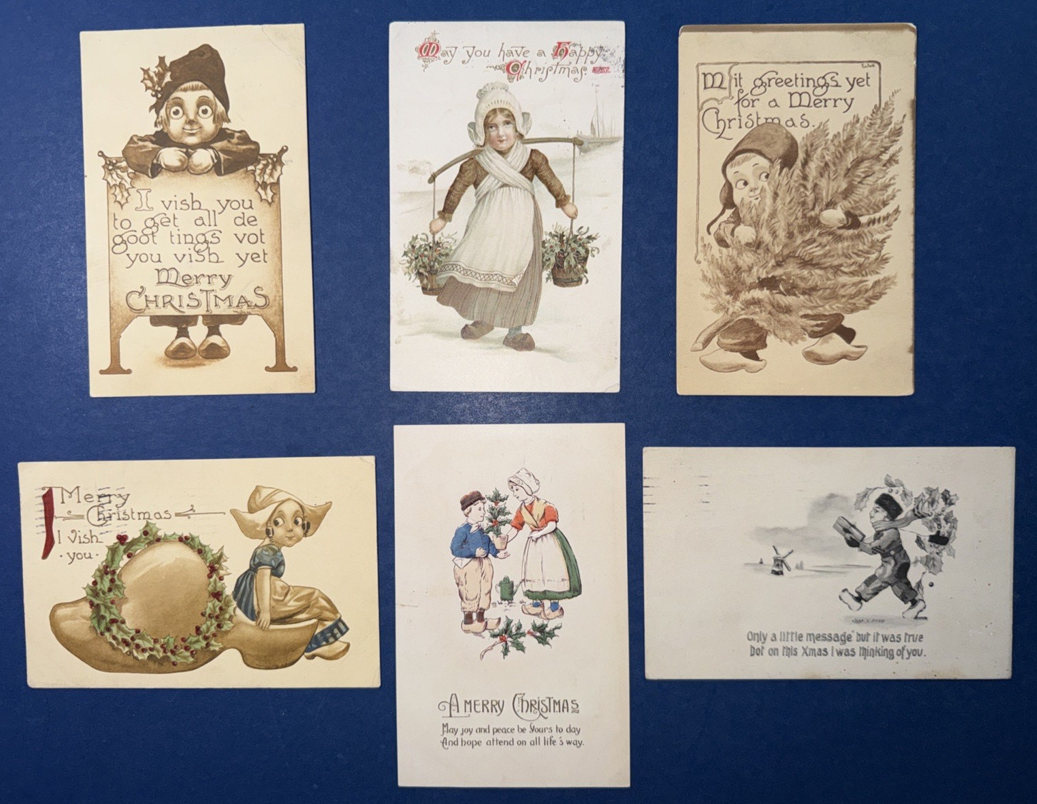 6 DUTCH CHILDREN Christmas Antique Postcards. Classic Style. 1 Artist:Cobb Shinn