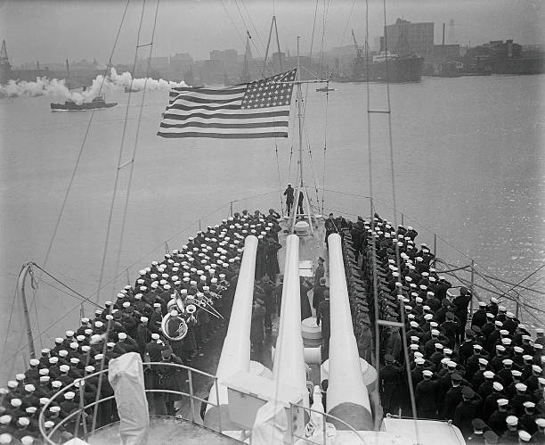 Navy Crew Raising Flag 1933 Photo Commissioning the U.S.S. Portland. Charlesto