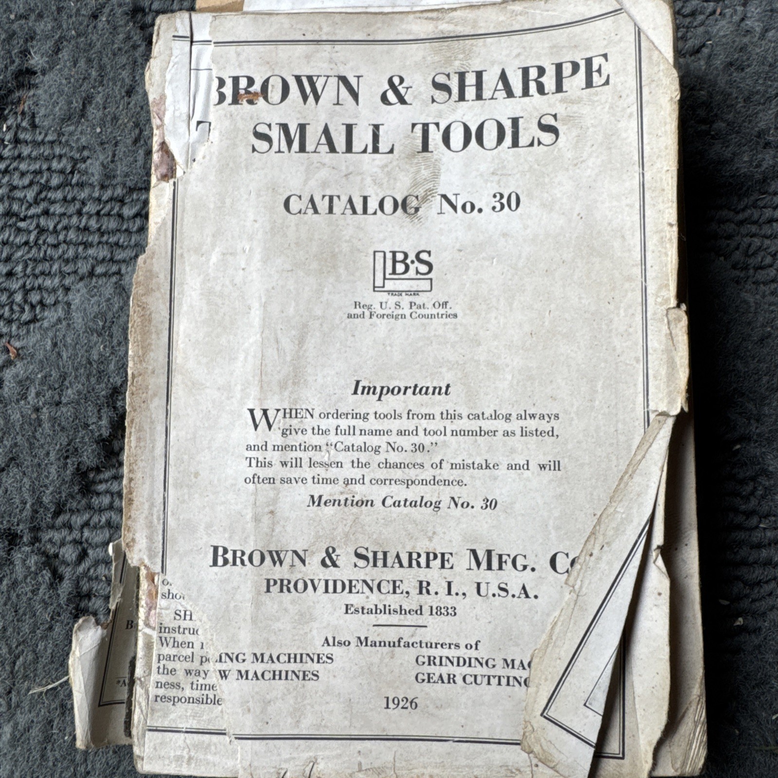 Vtg 1926 Brown & Sharpe Small Tools Catalog no. 30