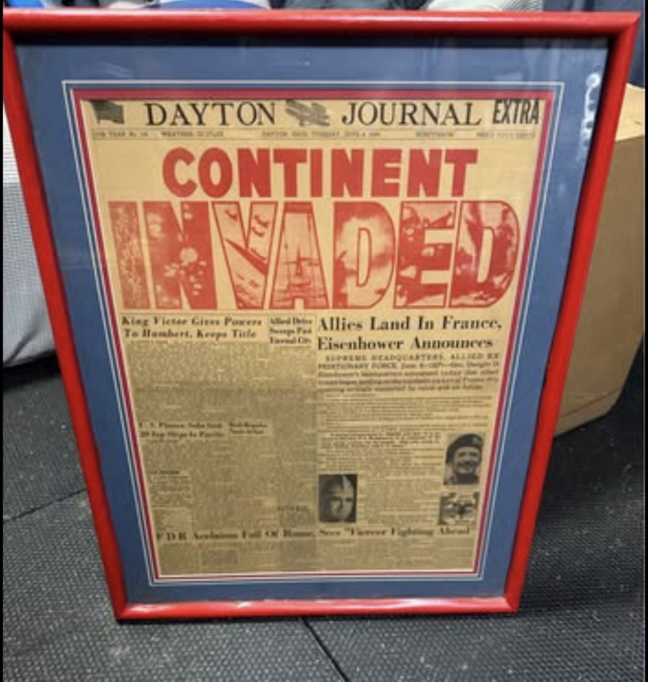 Framed D-Day Newspaper Reprint Display – June 6 1944 Dayton Journal WWII
