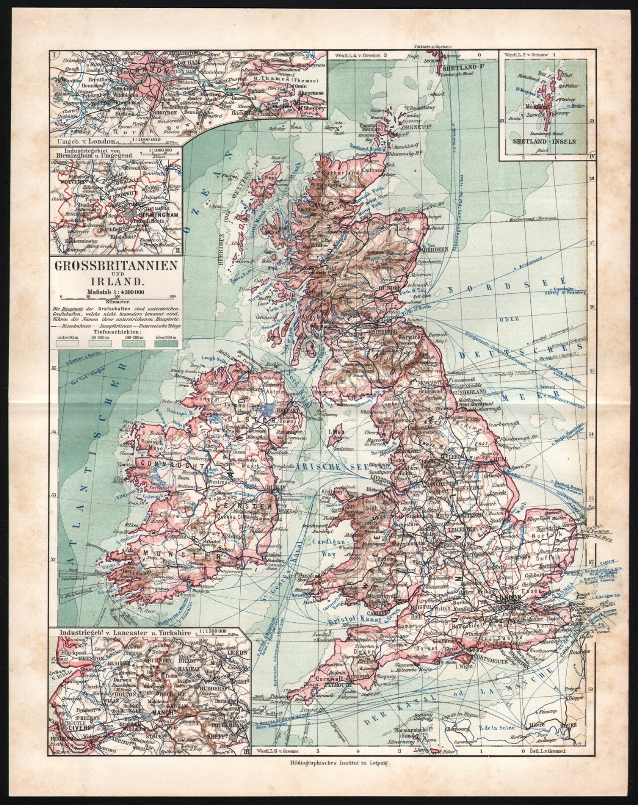 Great Britain and Ireland 1909 Meyers Antique Map Great Britain and Ireland 1909 Meyers Antique Map