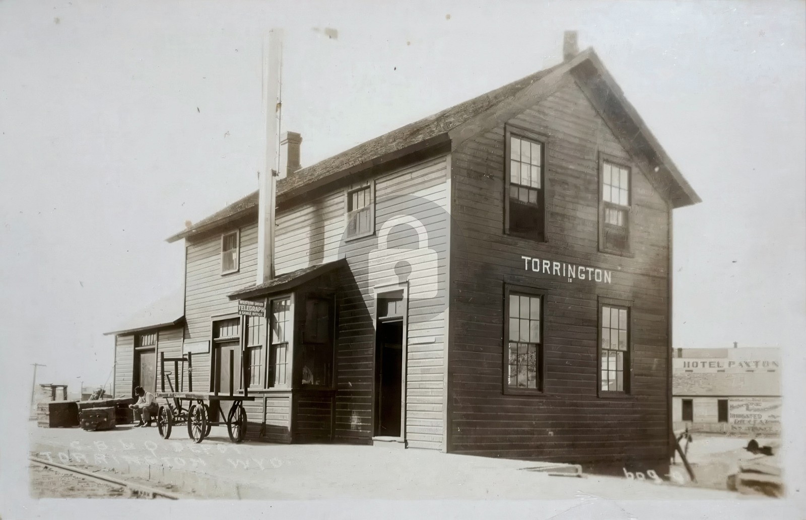 c1916 Burlington Route Depot Torrington WY Wyoming RPPC Photo Postcard COPY