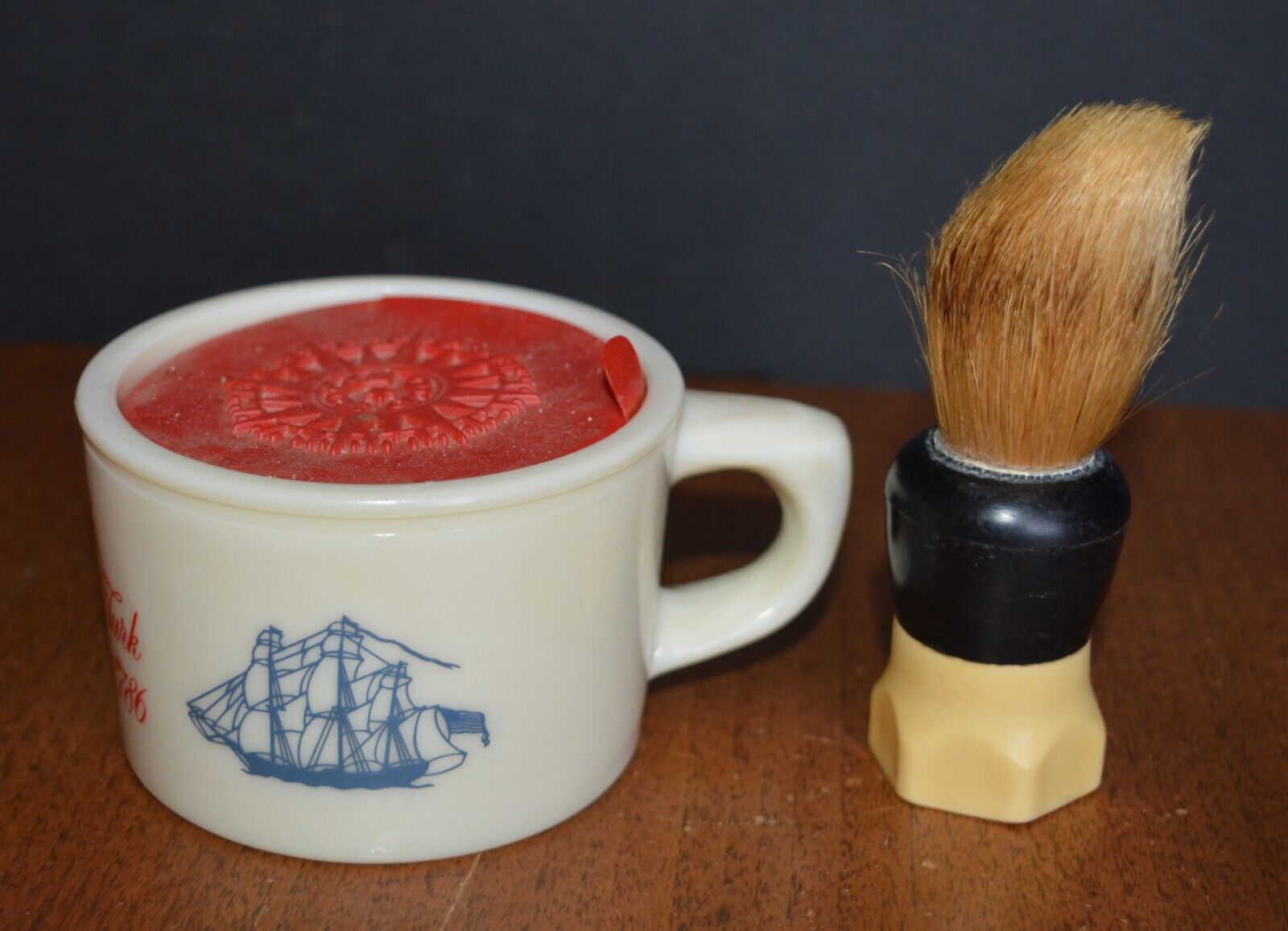 SHIP GRAND TURK Salem 1786 Milk Glass OLD SPICE Shaving Mug Brush & Soap