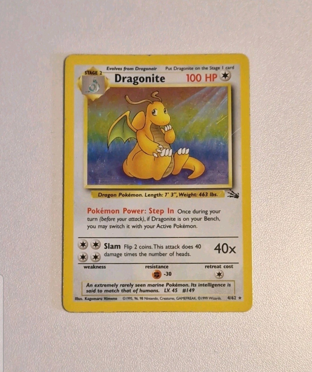 LP/LP+ Pokemon Dragonite 4/62 Fossil Holo Rare Unlimited WOTC 1999 LP/LP+ Pokemon Dragonite 4/62 Fossil Holo Rare Unlimited WOTC 1999