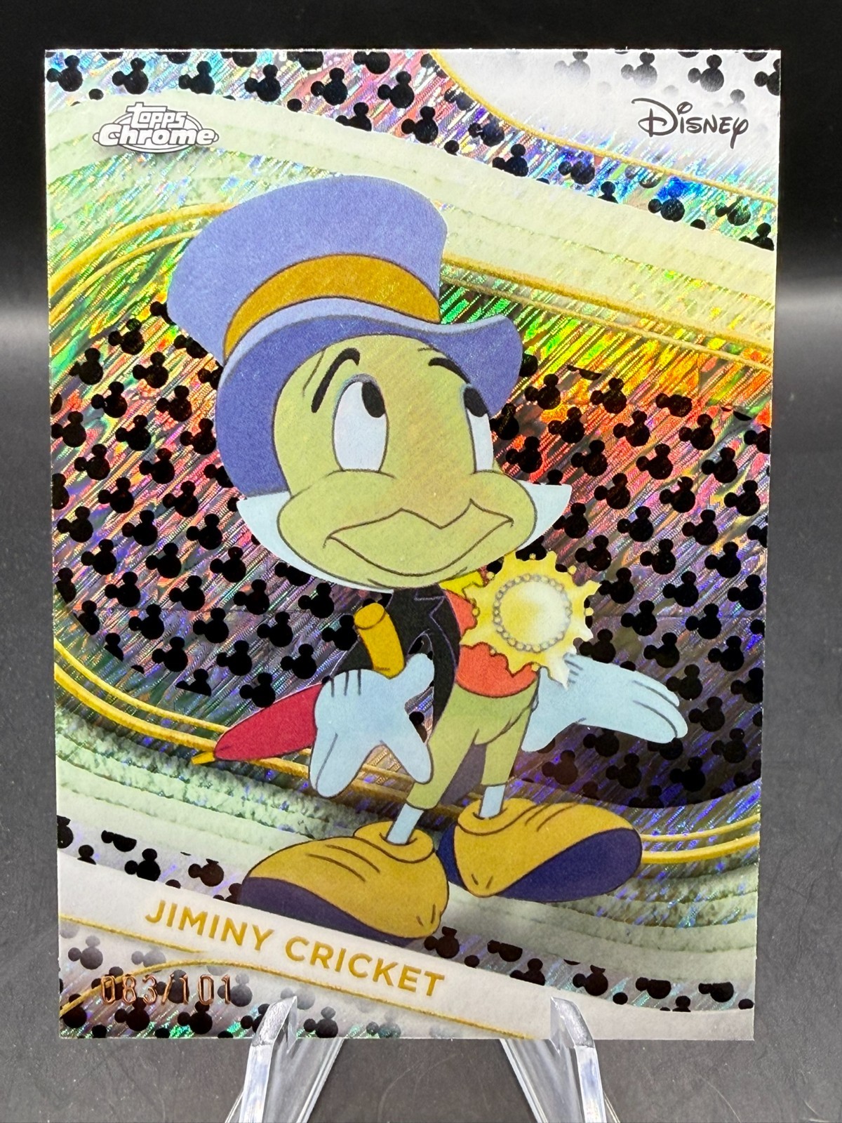 2025 Topps Chrome Disney #86 Jiminy Cricket Black and White Mickey /101
