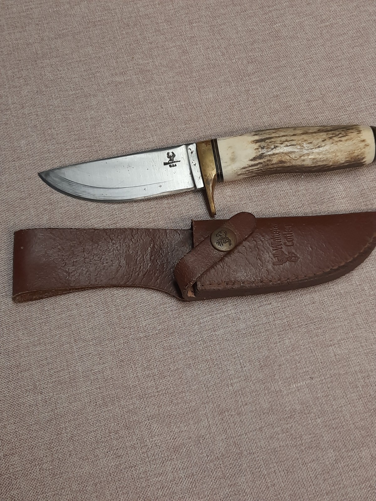 White Tail Cutlery Fixed Blade Hunting Knife Faux Stag Handle Bowie Sheath VTG White Tail Cutlery Fixed Blade Hunting Knife Faux Stag Handle Bowie Sheath VTG