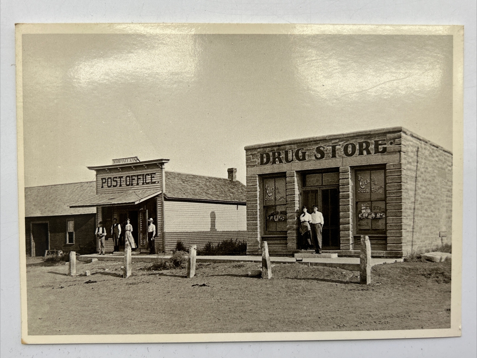 Postcard L.W. Halbe Photograph Post Office Drug Store Dorrance Kansas c.1910