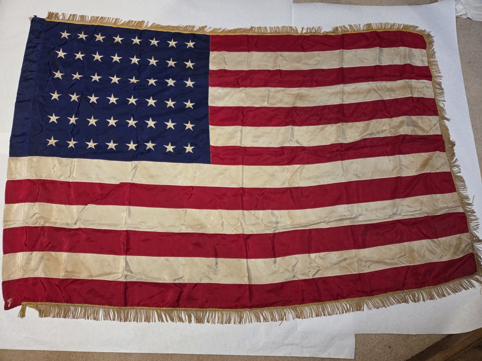 Vintage 48 Star American Flag Nylon 6\'x4\' Gold Fringe Vintage 48 Star American Flag Nylon 6\'x4\' Gold Fringe
