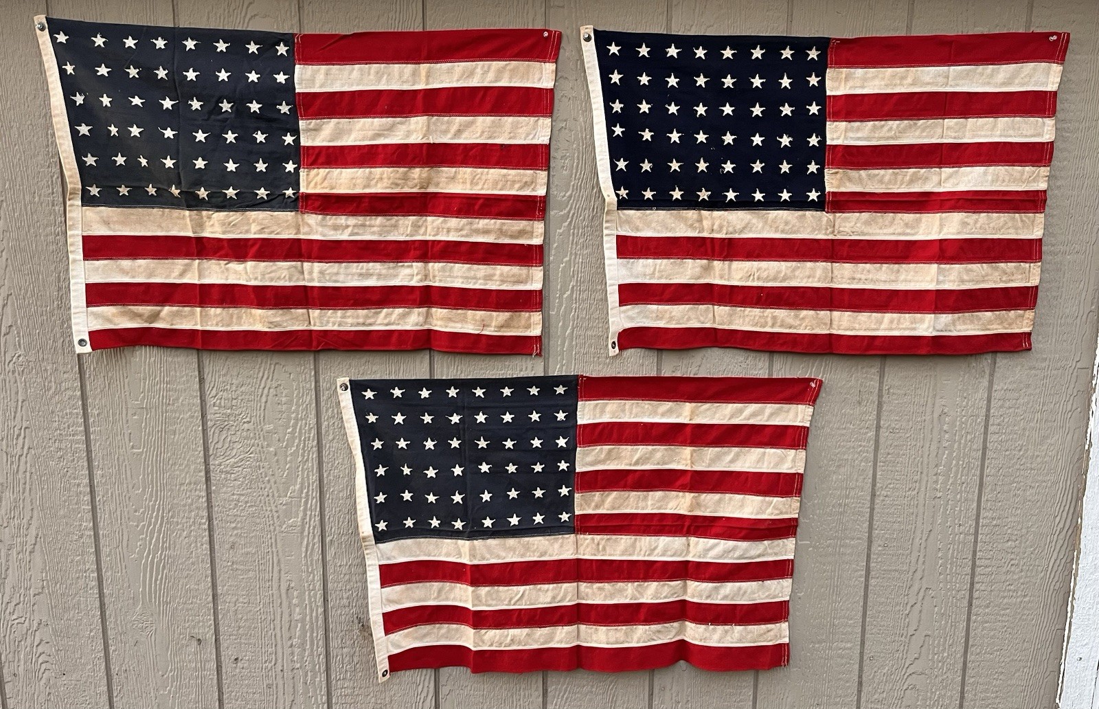 (3) Vintage 1930s-40s United States 48 Star Sewn American Flags 21”x31”