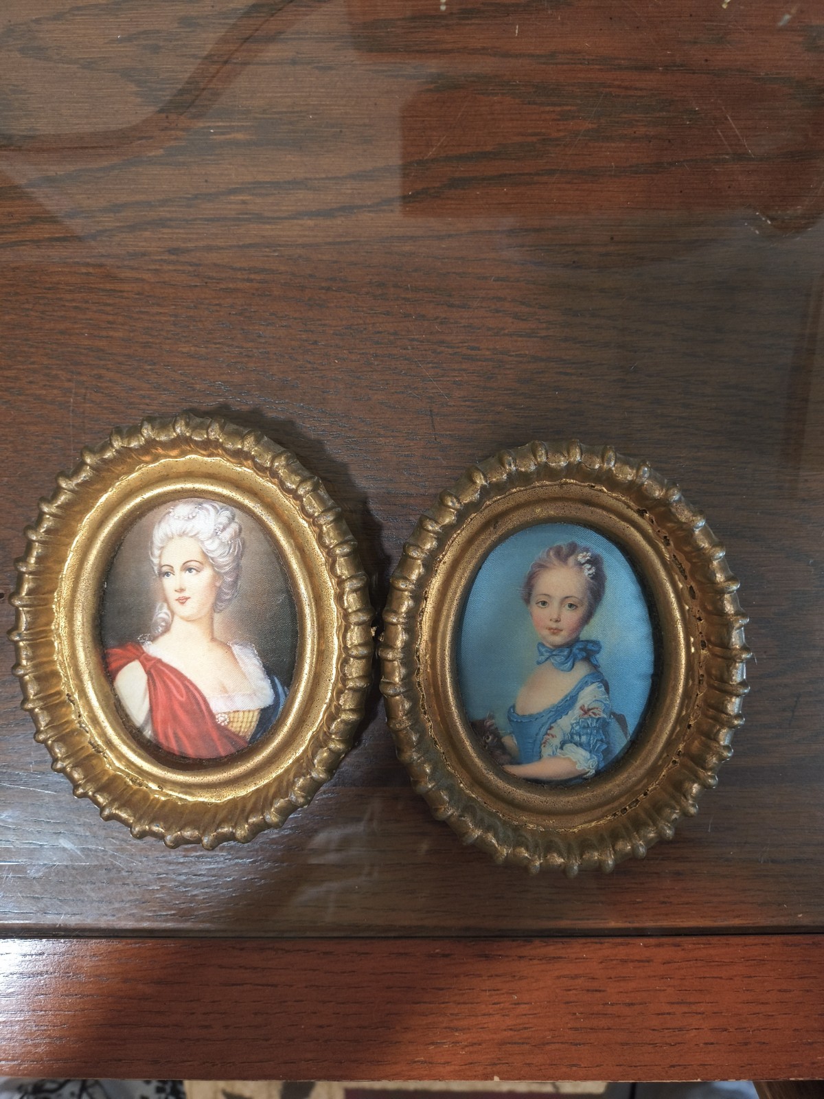 ​Vintage Miniature Oval Gilded Metal Frames French Rococo Lady Portrait Prints 2