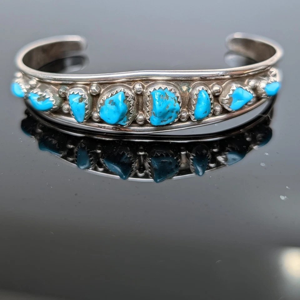 New Navajo Cuff by Ed Chee Kingman Turquoise & Sterling Silver 6\ New Navajo Cuff by Ed Chee Kingman Turquoise & Sterling Silver 6\