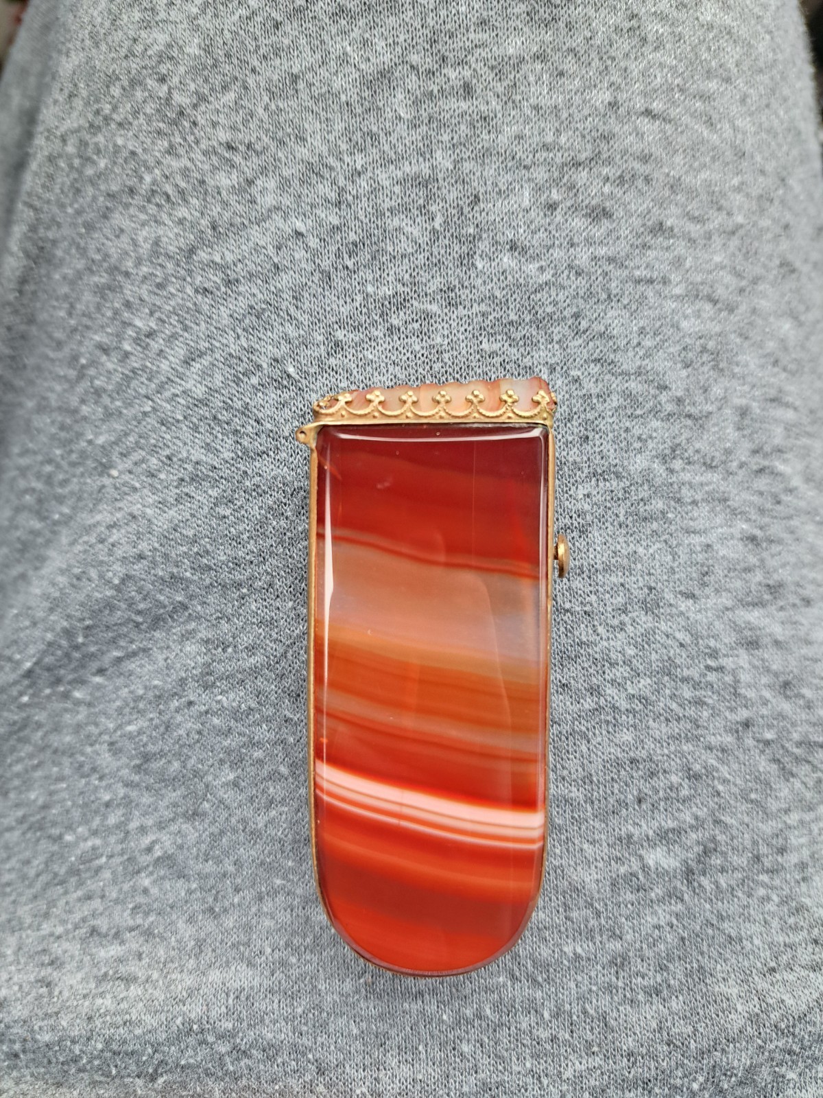 Antique Victorian Banded Agate & Brass Match Safe Vesta Case Red Orange White Antique Victorian Banded Agate & Brass Match Safe Vesta Case Red Orange White