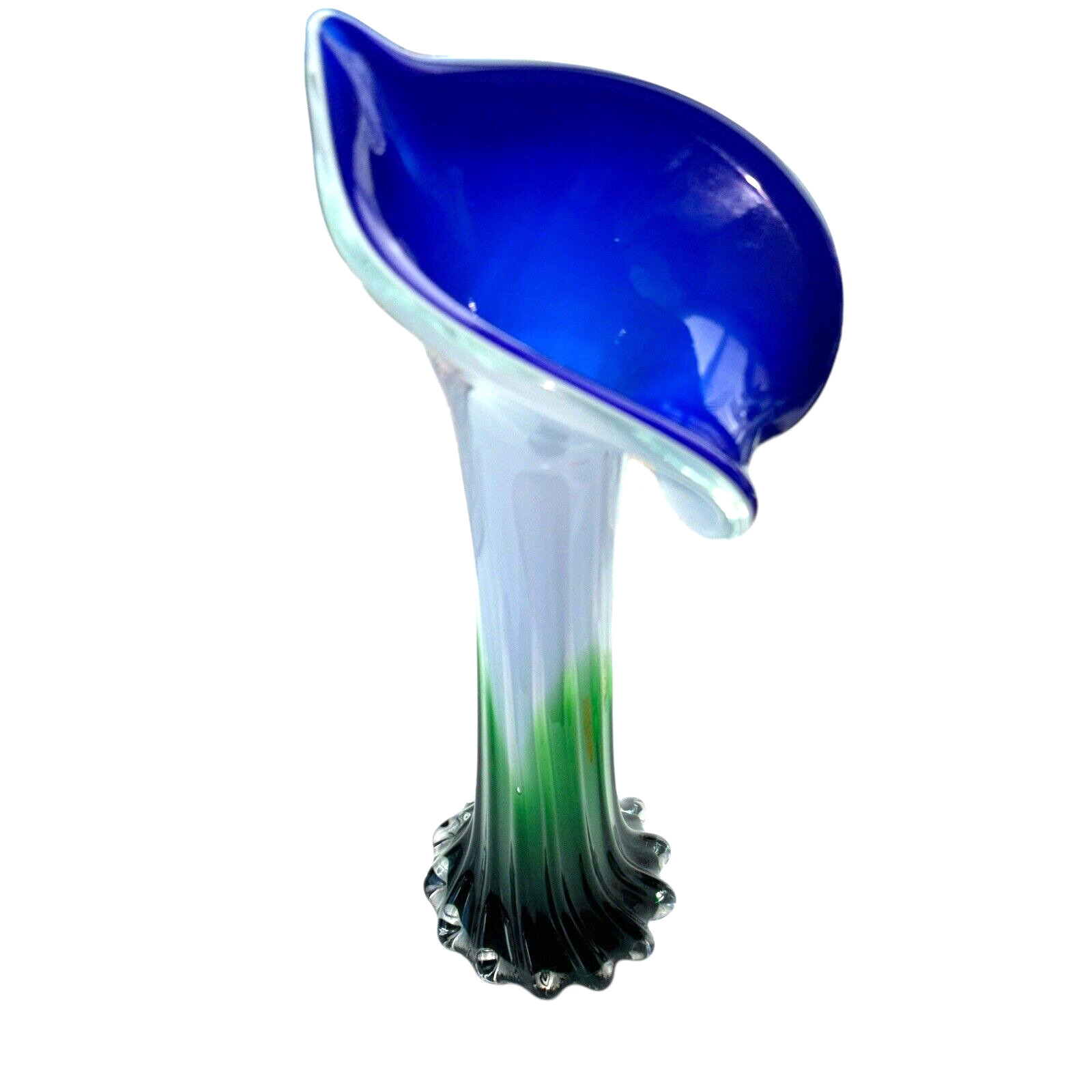 Vintage Hand Blown Art Glass Lily Jack in the Pulpit Bud Vase 12” Blue Green